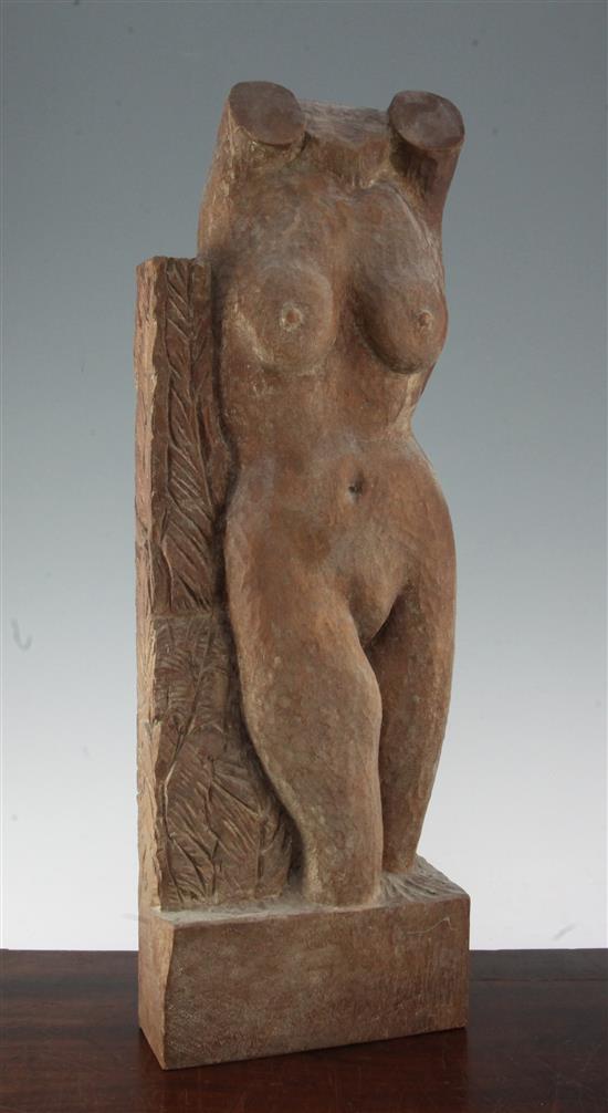 Cyril Saunders Spackman (1887-1963). A carved wood figure of a female torso, 21.5in.